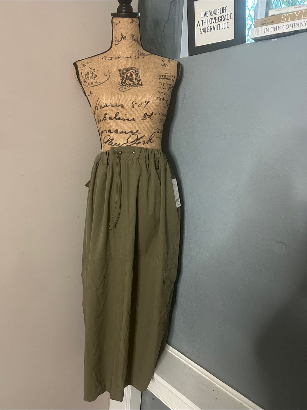 Casual Olive Drawstring Maxi Skirt